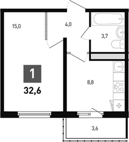 Планировка — Левенцовка парк, 1-комн., 32 м²