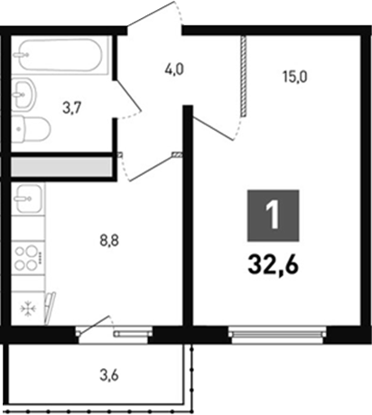 Планировка — Левенцовка парк, 1-комн., 32 м²