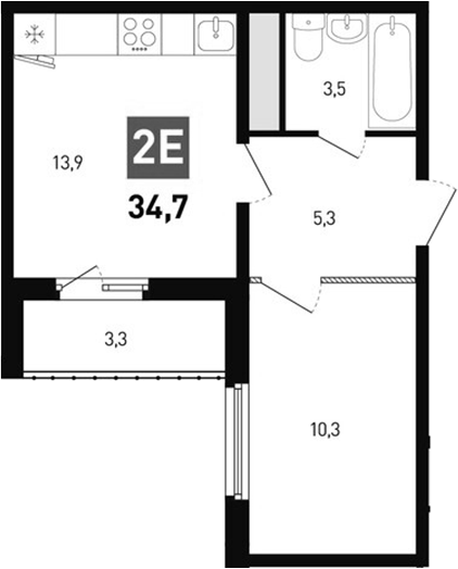 Планировка — Левенцовка парк, 2-комн., 33 м²
