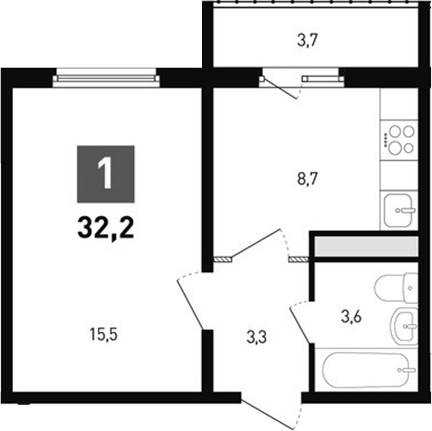 Планировка — Левенцовка парк, 1-комн., 31 м²
