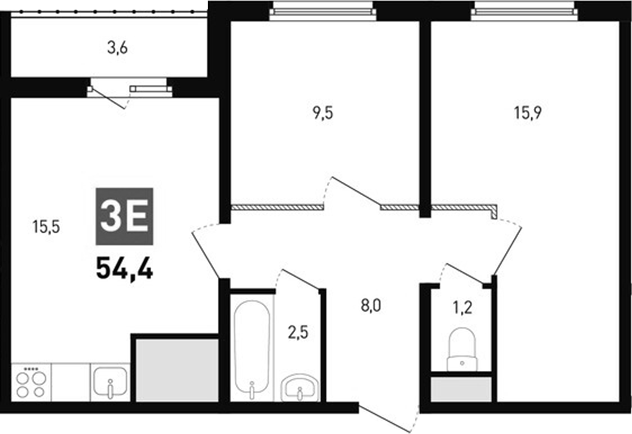 Планировка — Левенцовка парк, 3-комн., 53 м²