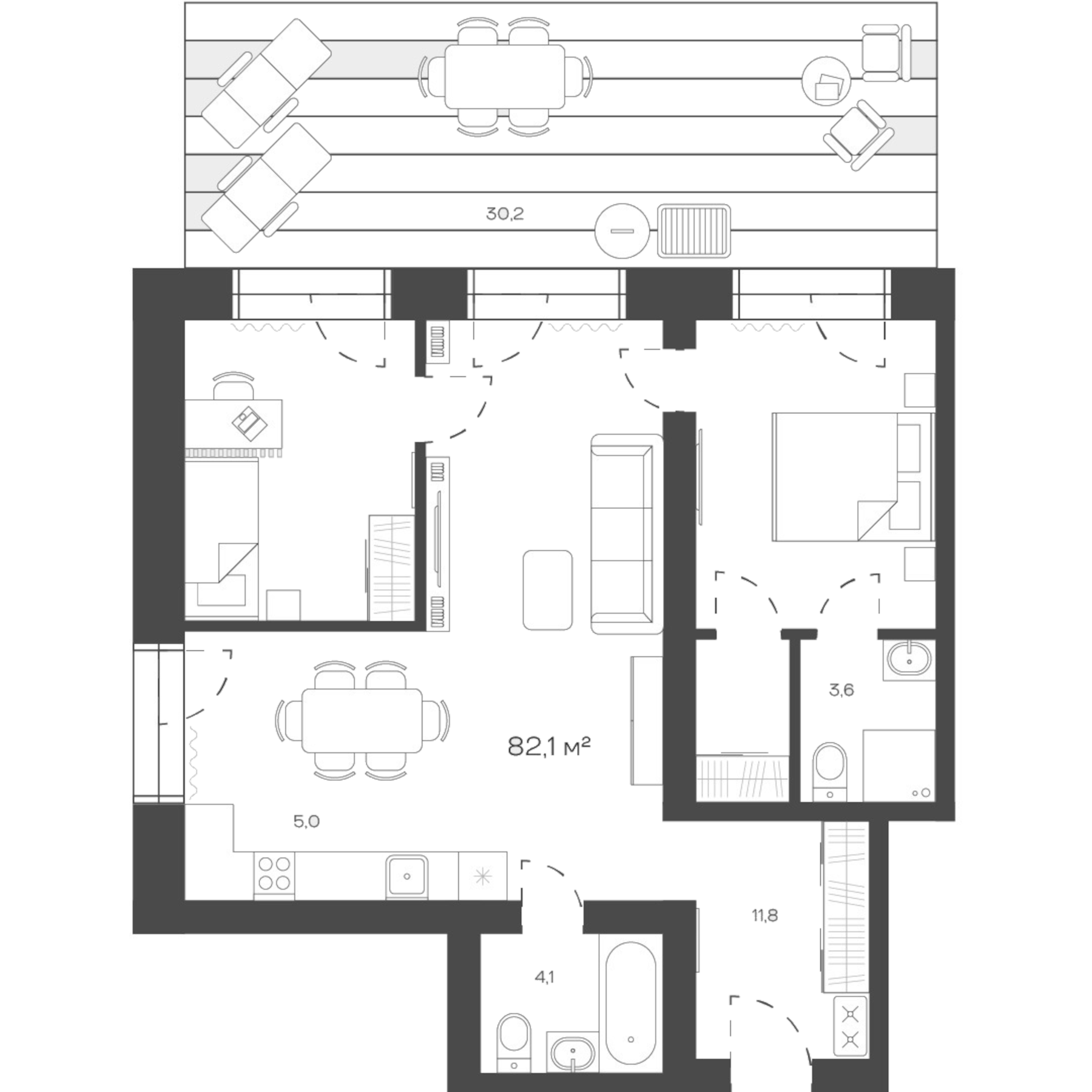 Планировка — Freedom Village, 1-комн., 82 м²