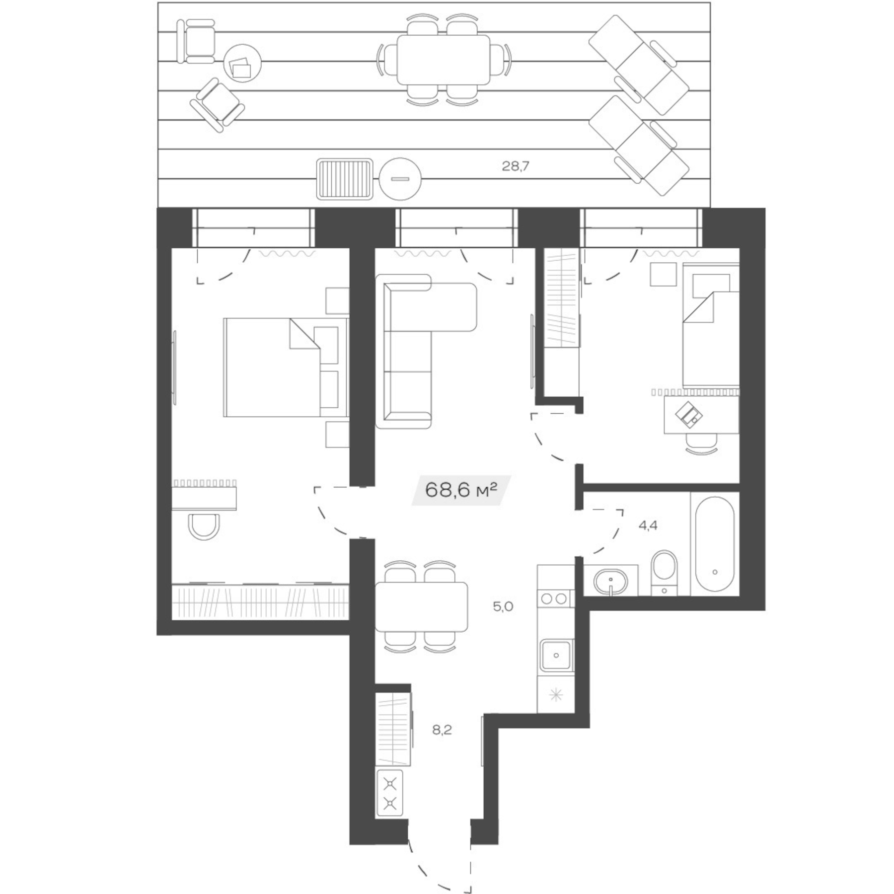 Планировка — Freedom Village, 1-комн., 69 м²