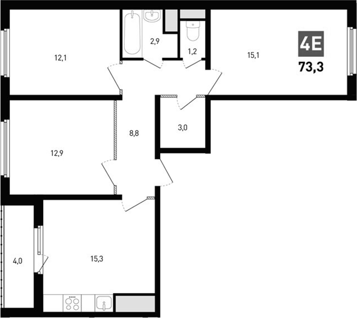 Планировка — Левенцовка парк, 4-комн., 71 м²