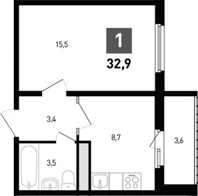 Планировка — Левенцовка парк, 1-комн., 31 м²