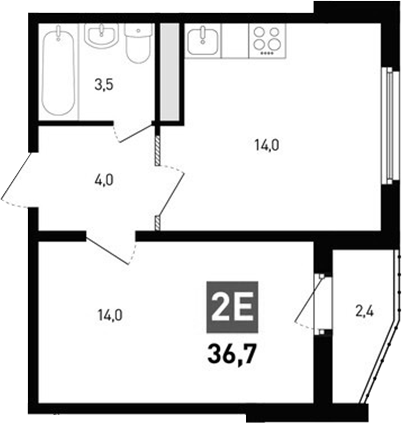Планировка — Левенцовка парк, 2-комн., 36 м²