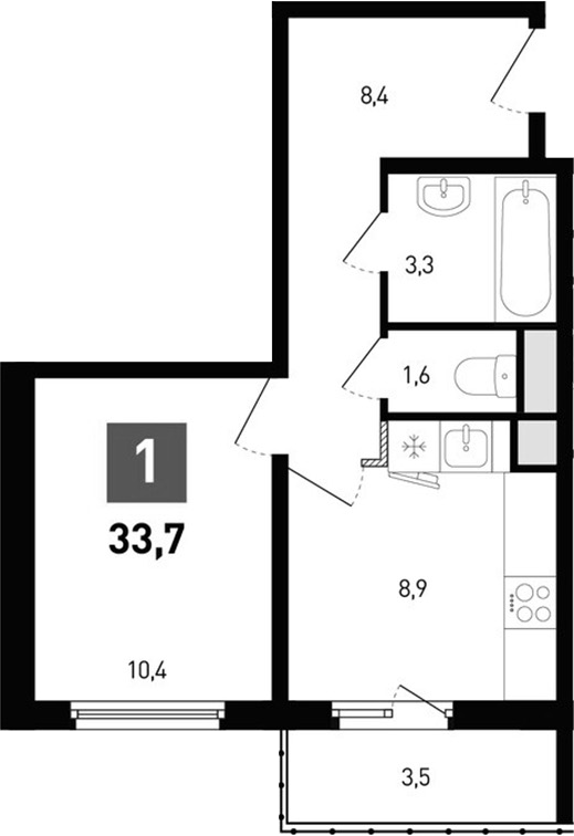 Планировка — Левенцовка парк, 1-комн., 33 м²