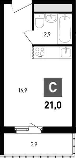 Планировка — Левенцовка парк, Студия, 20 м²