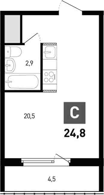 Планировка — Левенцовка парк, Студия, 23 м²