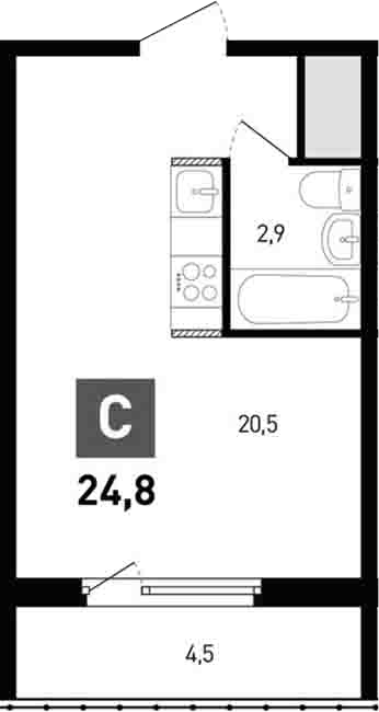 Планировка — Левенцовка парк, Студия, 23 м²