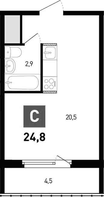 Планировка — Левенцовка парк, Студия, 23 м²