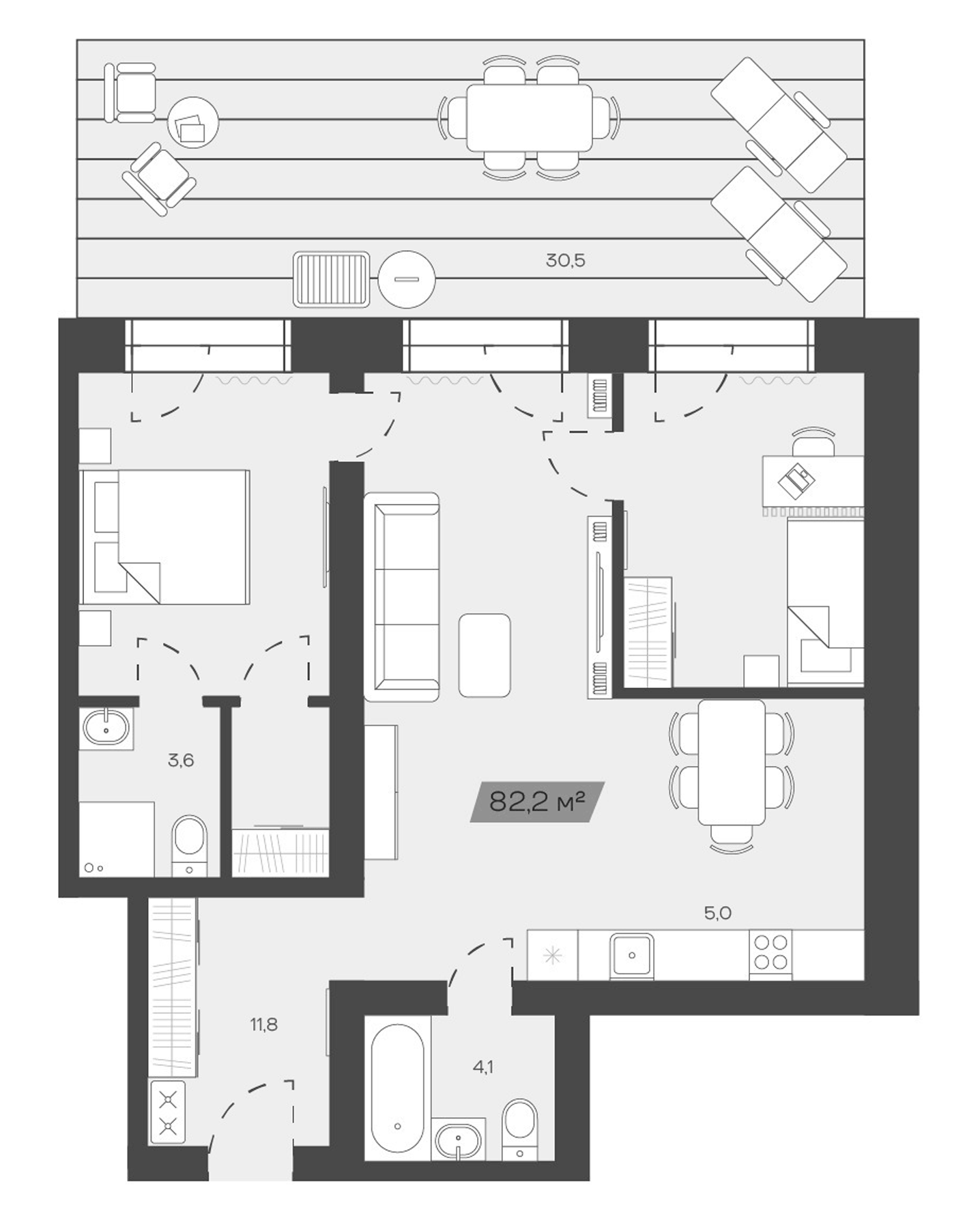 Планировка — Freedom Village, 1-комн., 82 м²