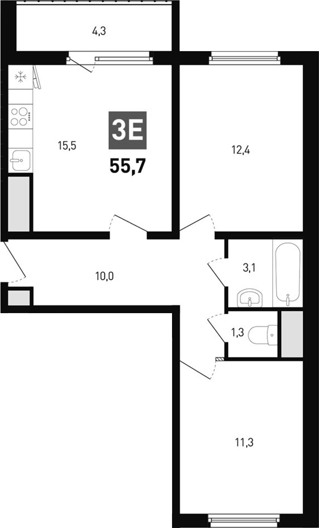 Планировка — Левенцовка парк, 3-комн., 54 м²