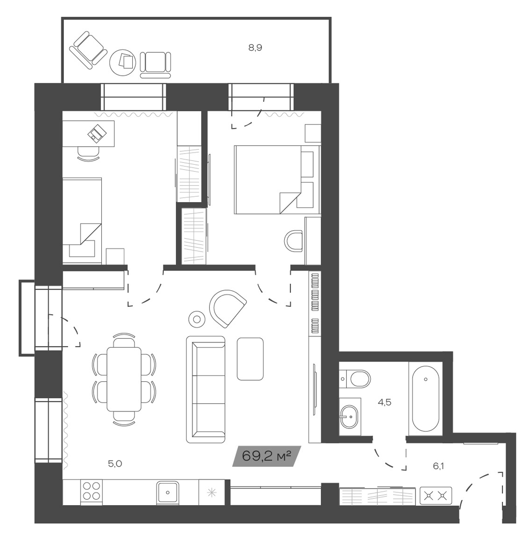 Планировка — Freedom Village, 1-комн., 69 м²