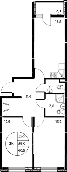 Планировка — Панорама на Театральном, 2-комн., 59 м²