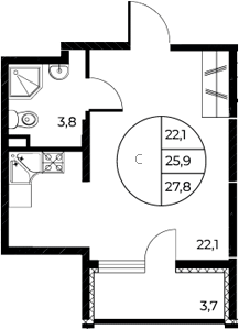 Планировка — Панорама на Театральном, Студия, 26 м²