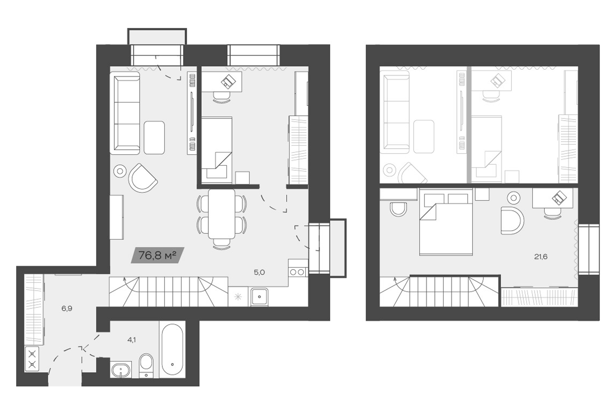 Планировка — Freedom Village, 1-комн., 77 м²