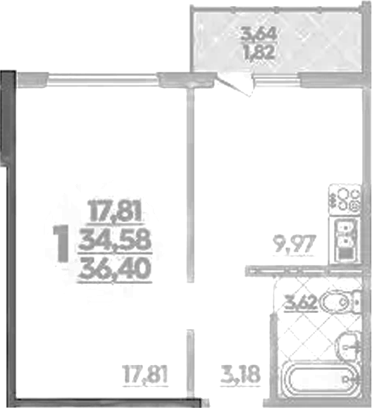 Планировка — Суворовский, 1-комн., 35 м²