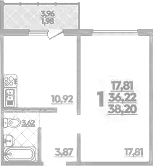 Планировка — Суворовский, 1-комн., 36 м²