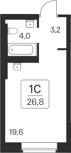 Планировка — Расцветай на Красном, Студия, 27 м²
