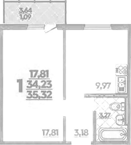 Планировка — Суворовский, 1-комн., 34 м²