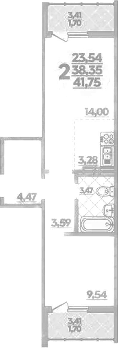 Планировка — Суворовский, 2-комн., 38 м²