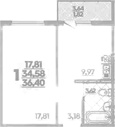 Планировка — Суворовский, 1-комн., 35 м²