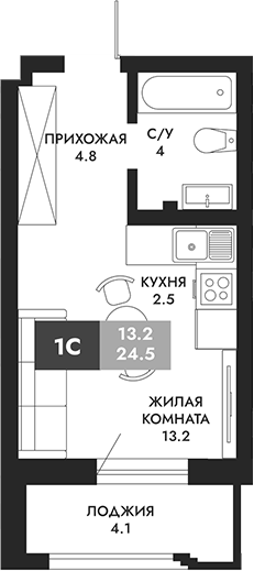 Планировка — Паскаль, Студия, 25 м²