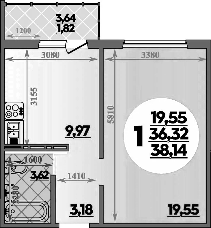 Планировка — Суворовский, 1-комн., 36 м²
