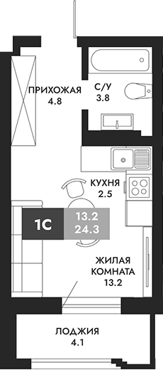 Планировка — Паскаль, Студия, 24 м²
