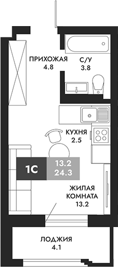 Планировка — Паскаль, Студия, 24 м²