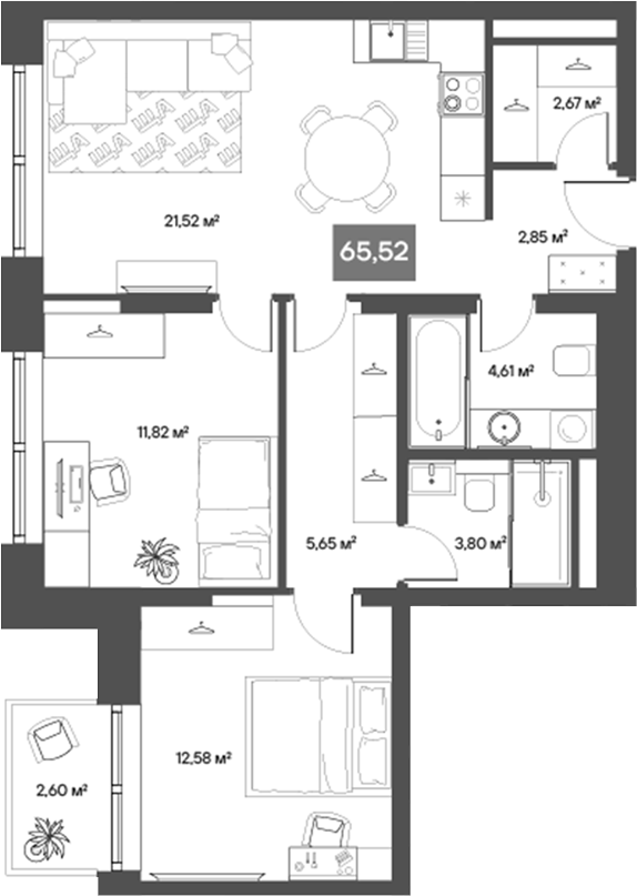 Планировка — ЩА, 2-комн., 63 м²