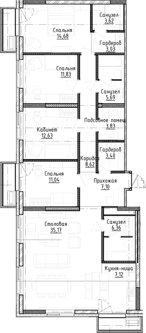 Планировка — Город на озере, 5-комн., 134 м²