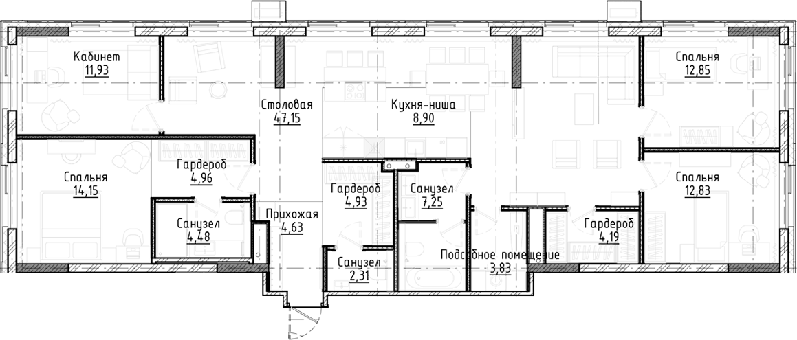 Планировка — Город на озере, 5-комн., 144 м²