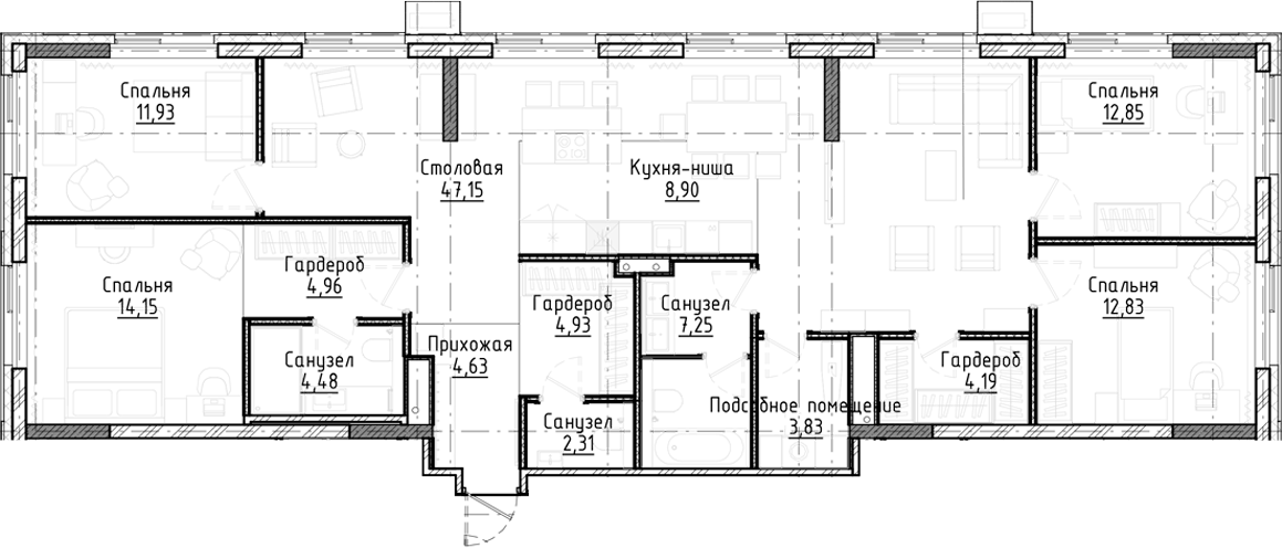 Планировка — Город на озере, 5-комн., 144 м²