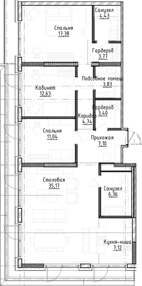 Планировка — Город на озере, 4-комн., 117 м²