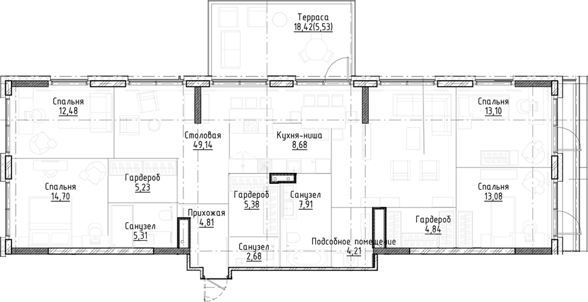 Планировка — Город на озере, 4-комн., 152 м²