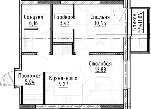 Планировка — Город на озере, 2-комн., 43 м²