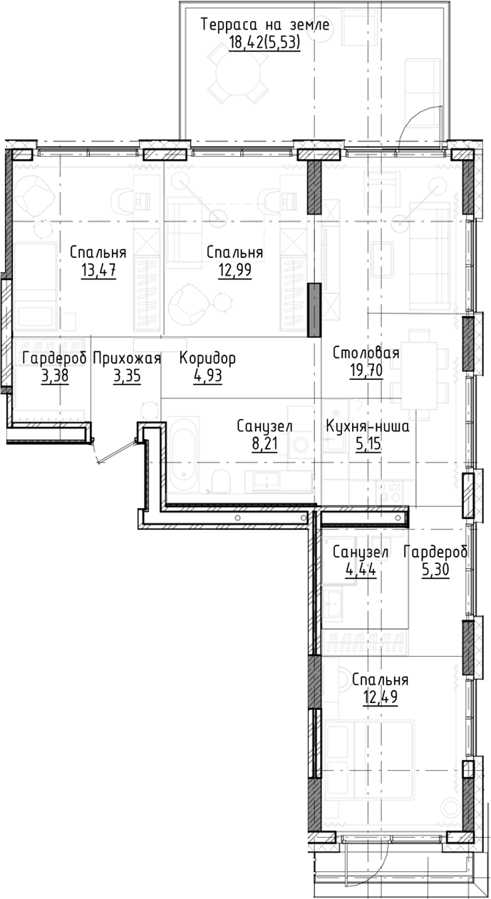 Планировка — Город на озере, 3-комн., 93 м²