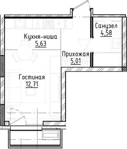 Планировка — Город на озере, Студия, 28 м²