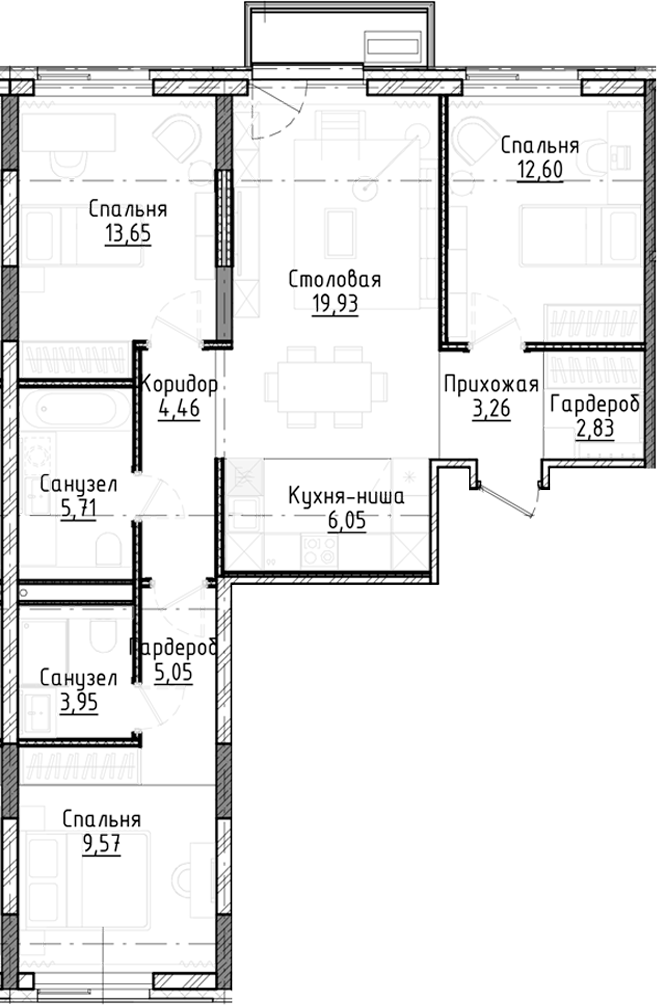 Планировка — Город на озере, 4-комн., 87 м²