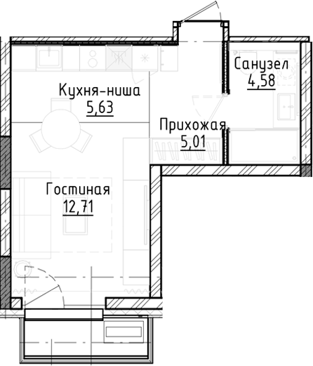 Планировка — Город на озере, Студия, 28 м²