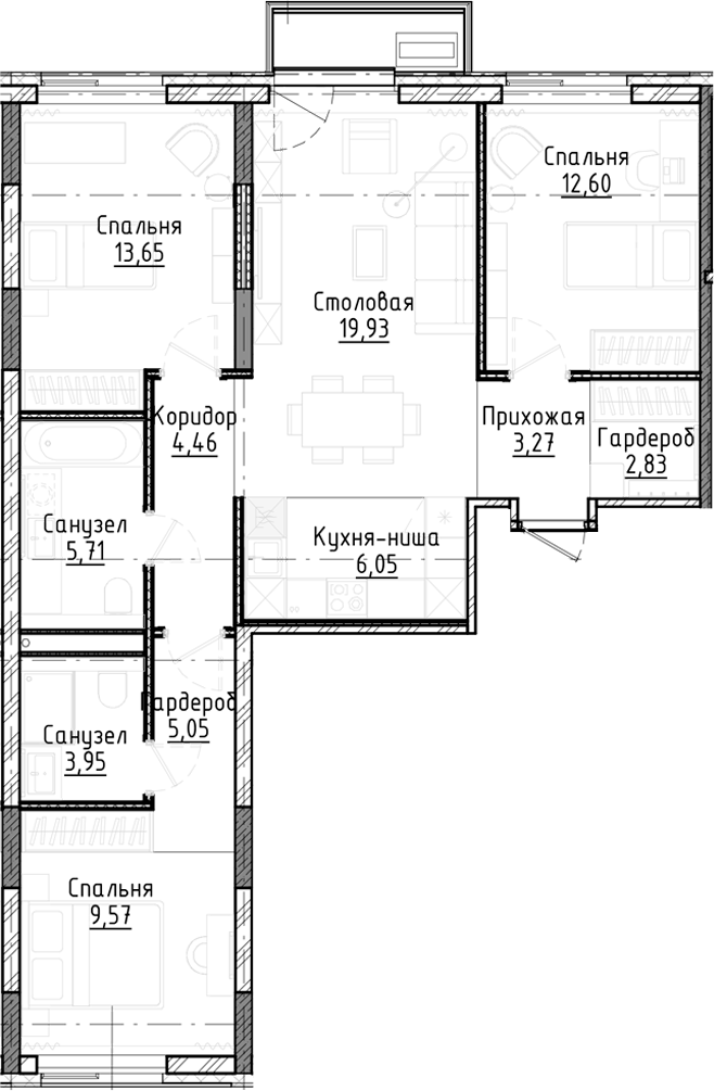 Планировка — Город на озере, 4-комн., 87 м²