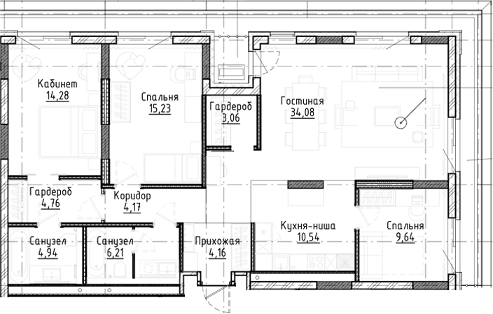 Планировка — Город на озере, 4-комн., 111 м²