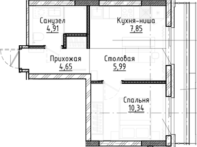 Планировка — Город на озере, 2-комн., 34 м²