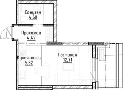 Планировка — Город на озере, Студия, 28 м²