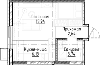 Планировка — Город на озере, Студия, 29 м²