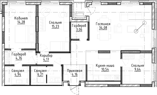 Планировка — Город на озере, 4-комн., 111 м²