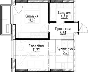 Планировка — Город на озере, 2-комн., 38 м²