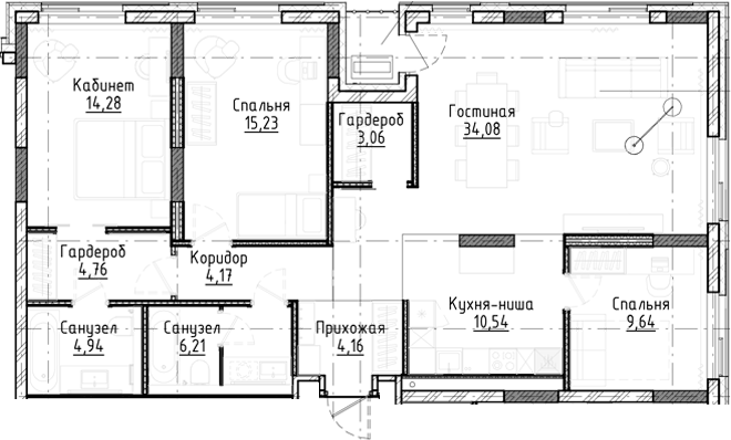 Планировка — Город на озере, 4-комн., 111 м²